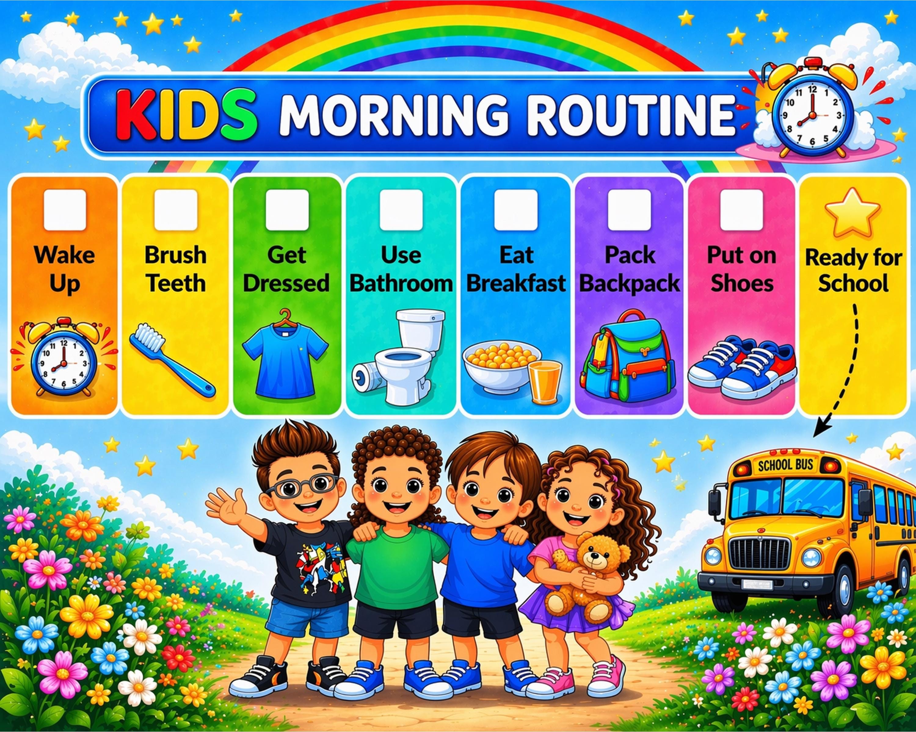 Morning Routine Chart for Kids Printable Visual Schedule Autism ADHD ...