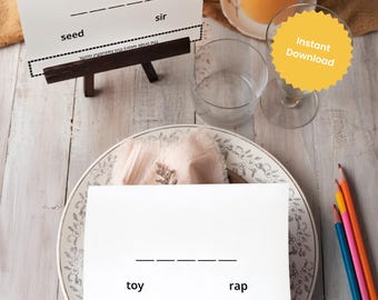 Juego de palabras para bodas imprimible para niños, actividad para bodas infantiles, juego para la mesa de recepción, entretenimiento infantil para bodas en formato PDF.