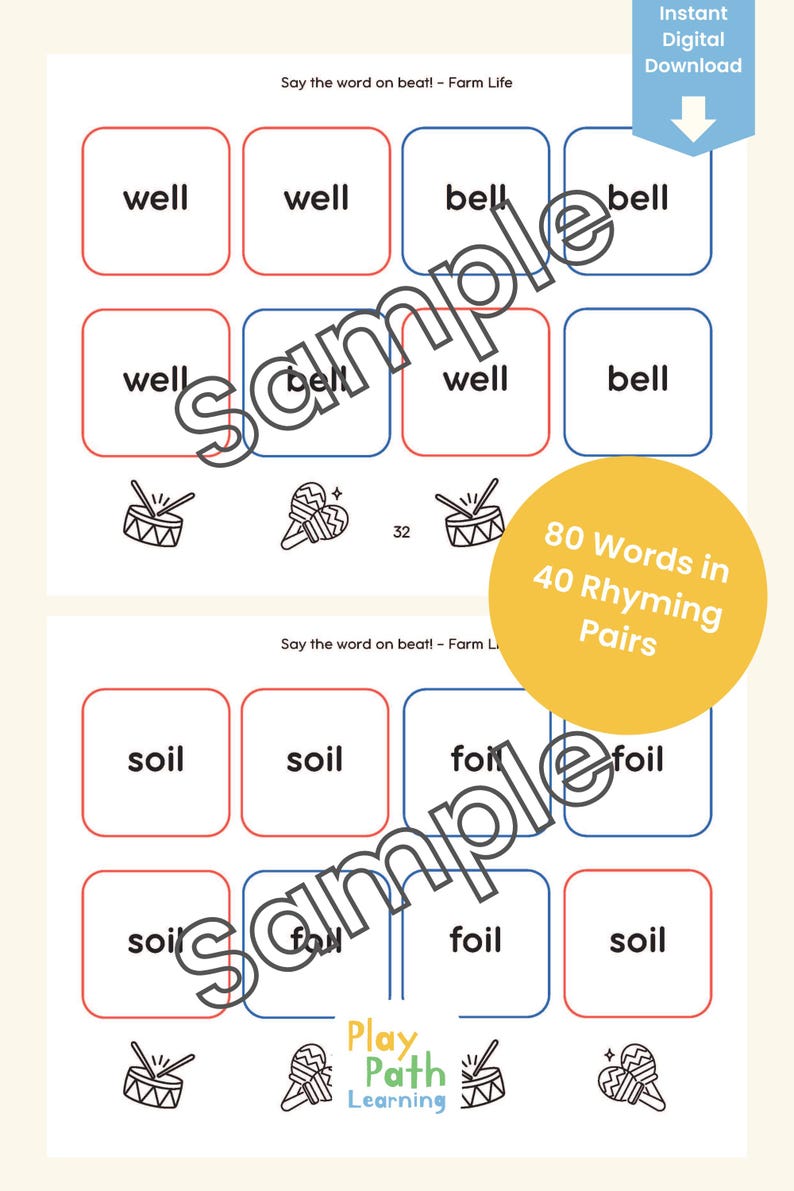 Field Rhyming Words Say the Word on the Beat Farm Printable Game | Rhyming Words Literacy ...