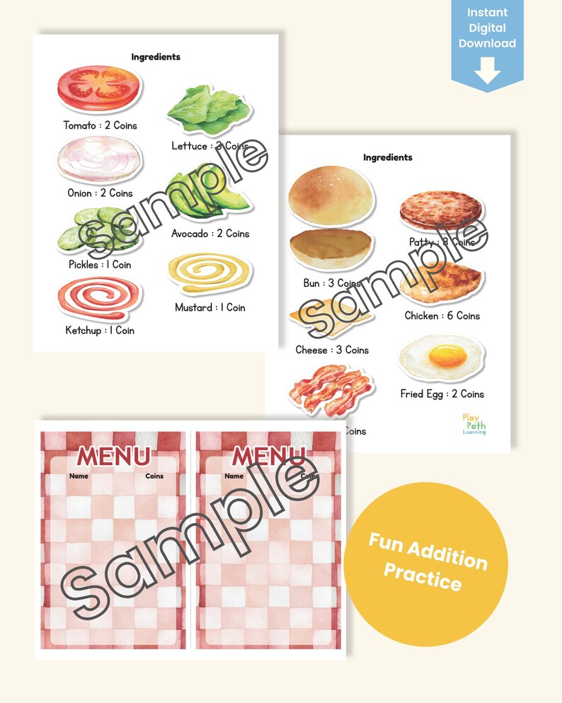 Pickle Math Addition Page Build a Burger Math Activity Worksheet, Addition Game, Kindergarten ...