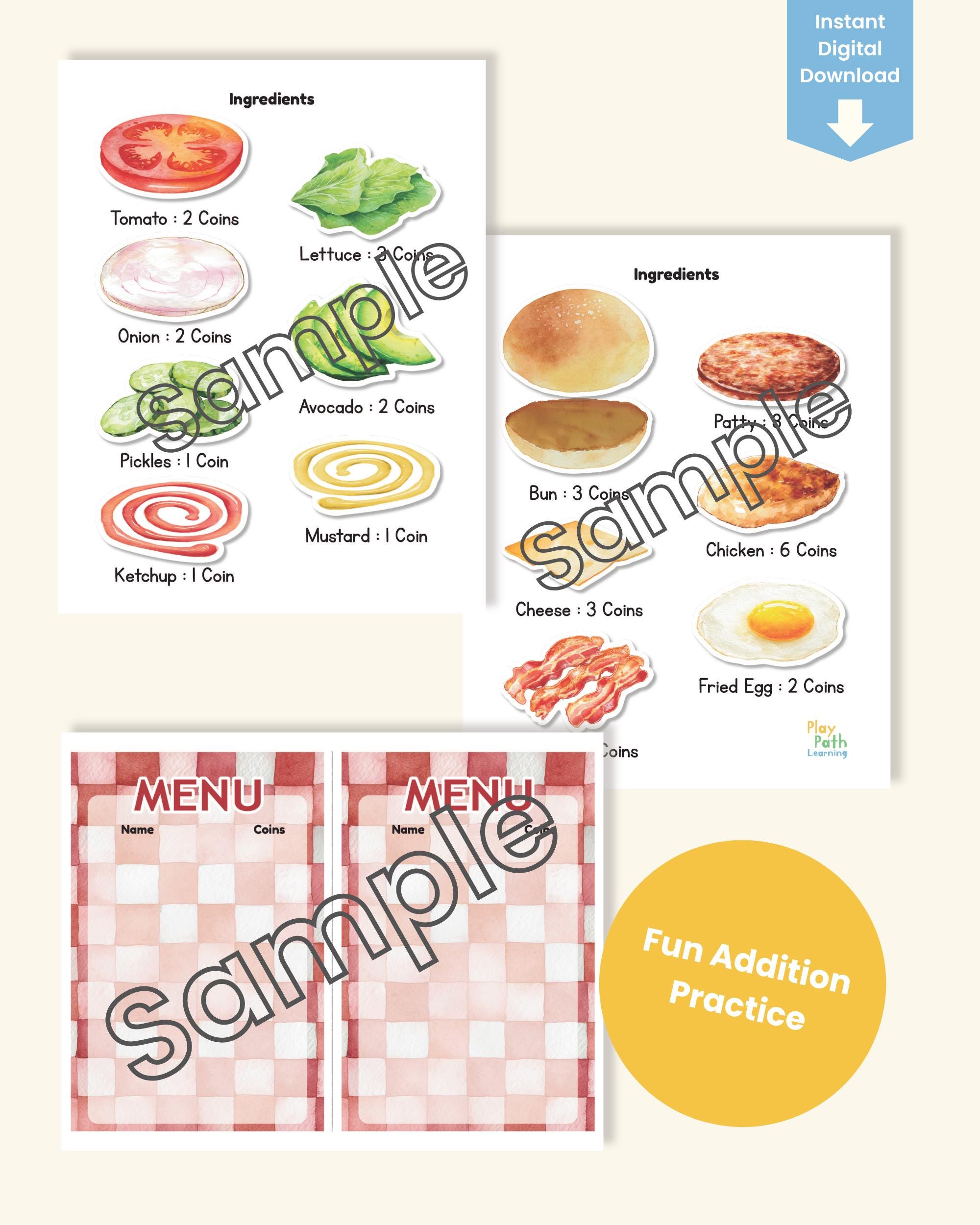 Hamburger Math Build a Burger Math Activity Worksheet, Addition Game, Kindergarten ...