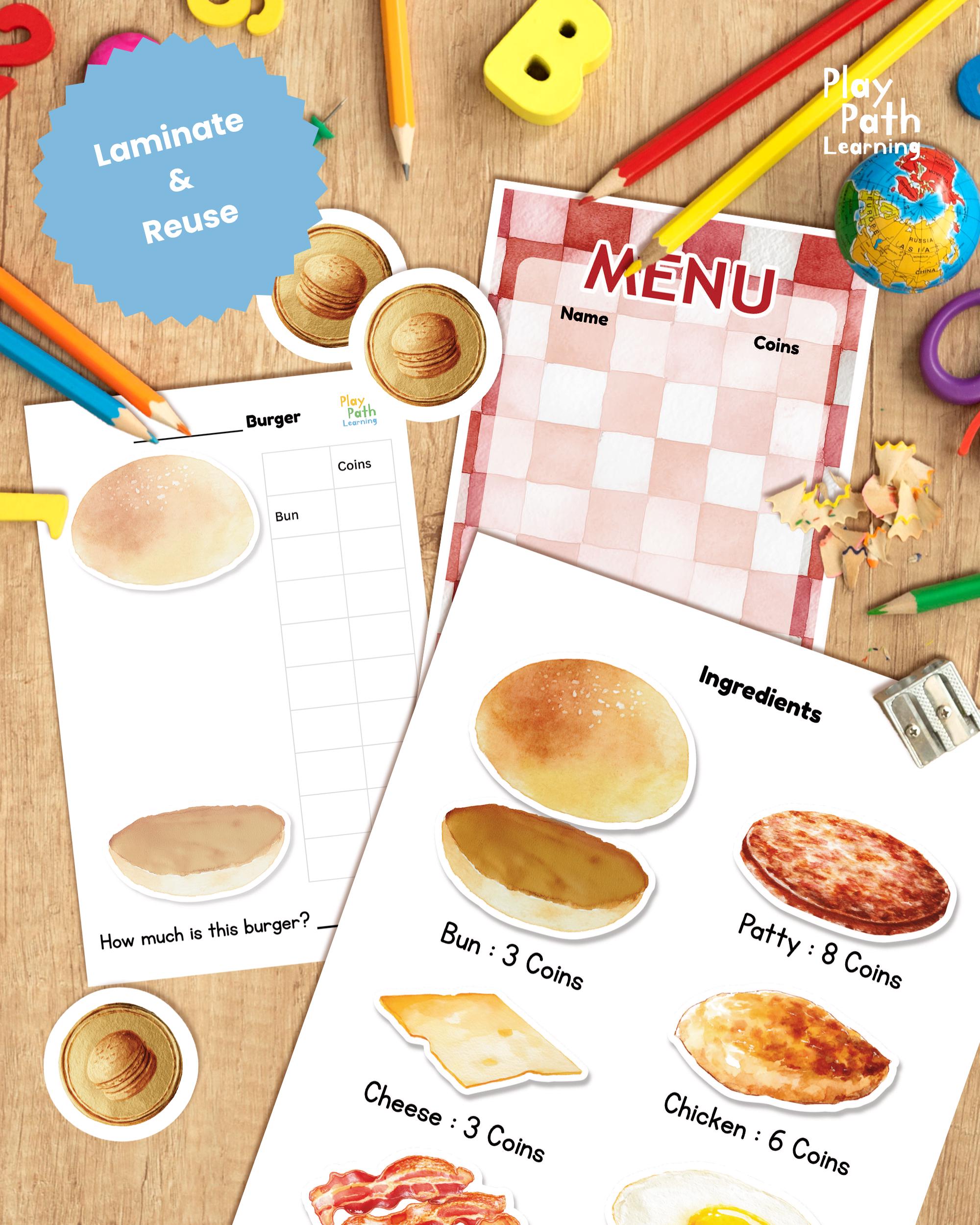 Hamburger Math Build a Burger Math Activity Worksheet, Addition Game, Kindergarten ...