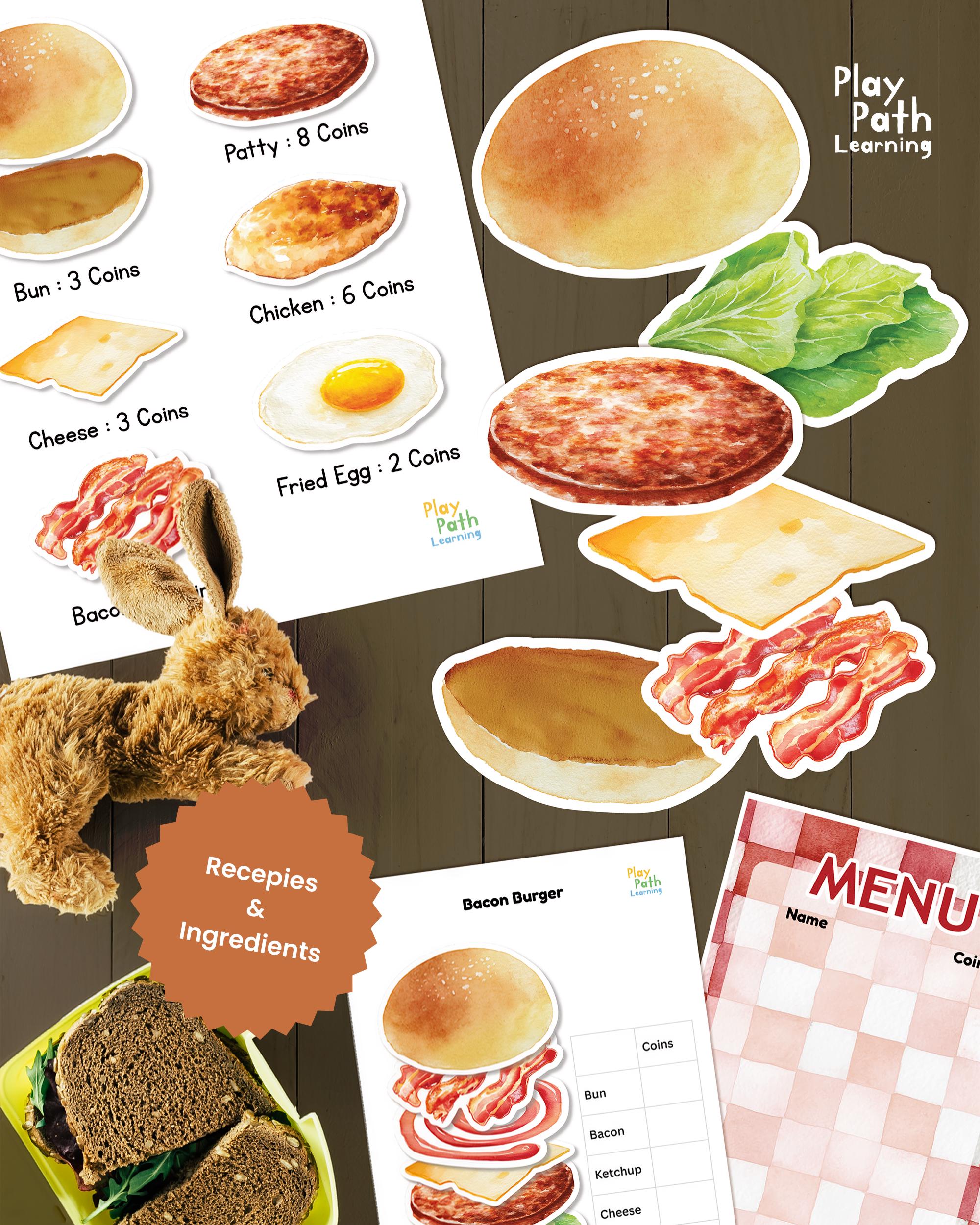 Hamburger Math Build a Burger Math Activity Worksheet, Addition Game, Kindergarten ...