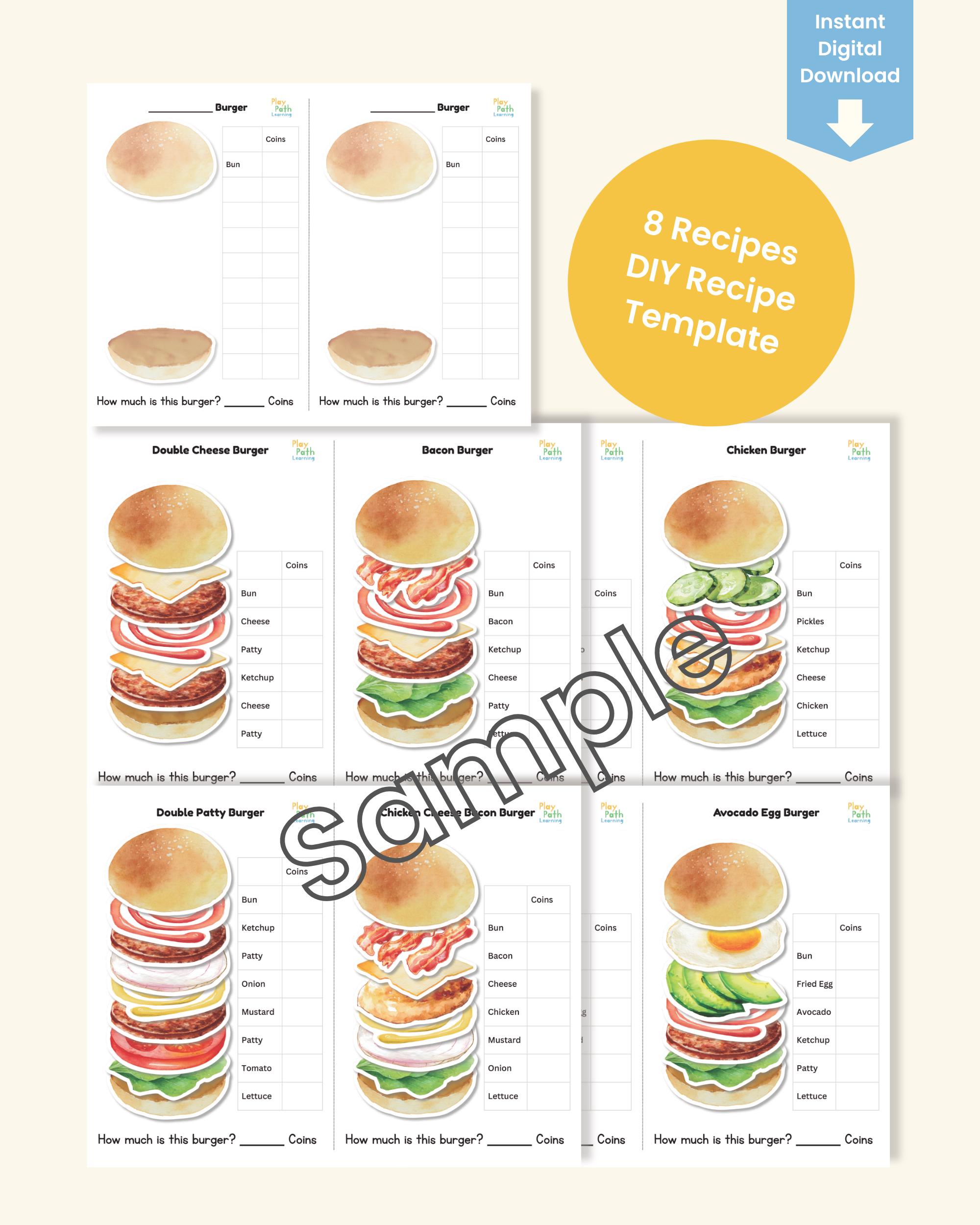 Hamburger Math Build a Burger Math Activity Worksheet, Addition Game, Kindergarten ...