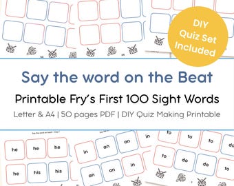 Di la palabra al ritmo / Juego imprimible de las primeras 100 palabras reconocibles a simple vista de Fry / Actividad de lectura para jardín de infantes (PDF)