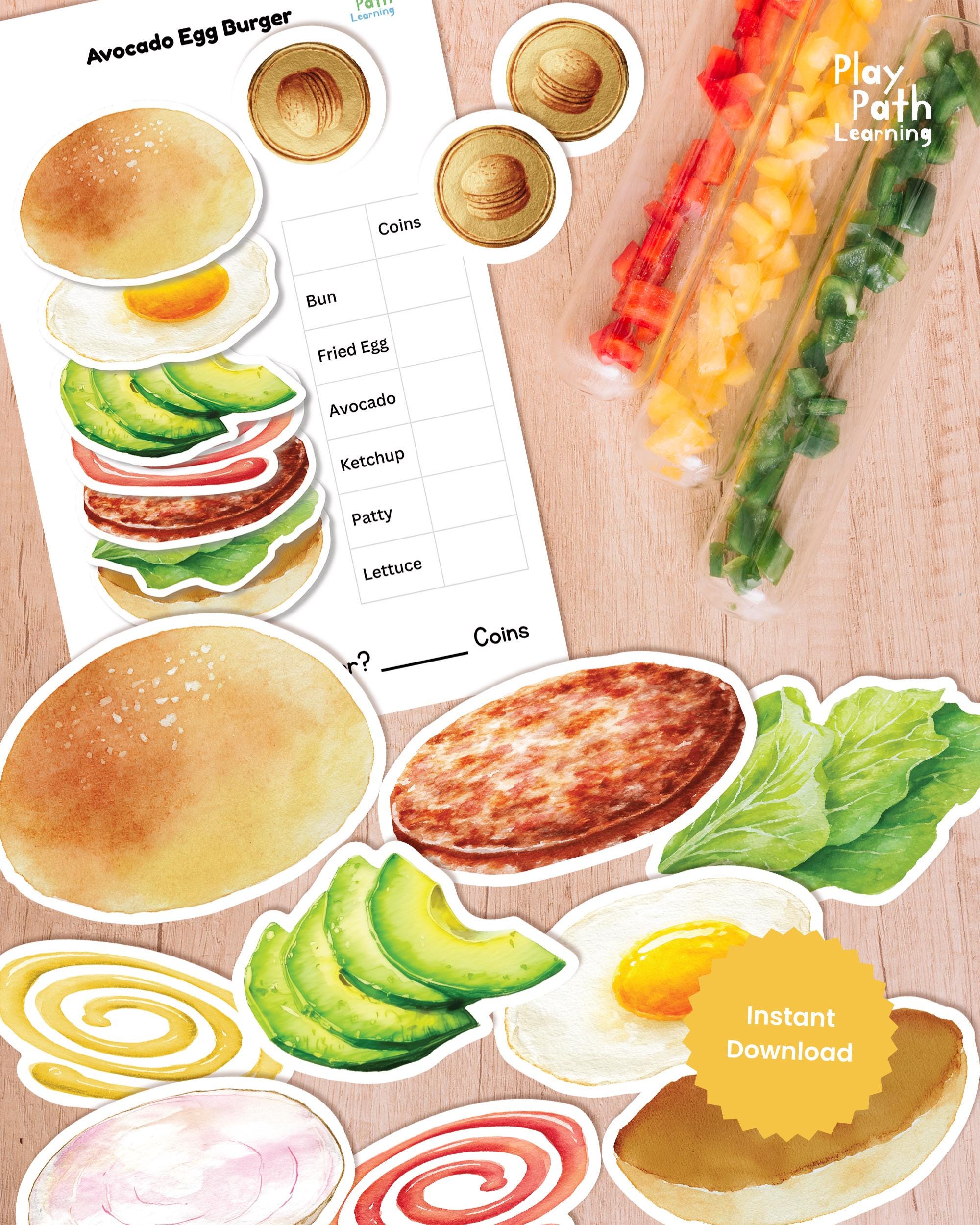 Hamburger Math Build a Burger Math Activity Worksheet, Addition Game, Kindergarten ...