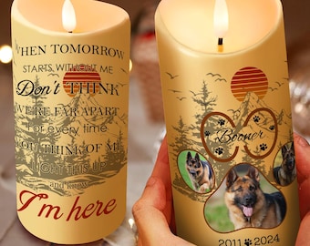 Enciende esta vela y sabrás que estoy aquí. Vela LED personalizada con foto de mascota, velas sin llama personalizadas con nombre/mascota/cualquier texto, regalo para el Día de los Caídos.