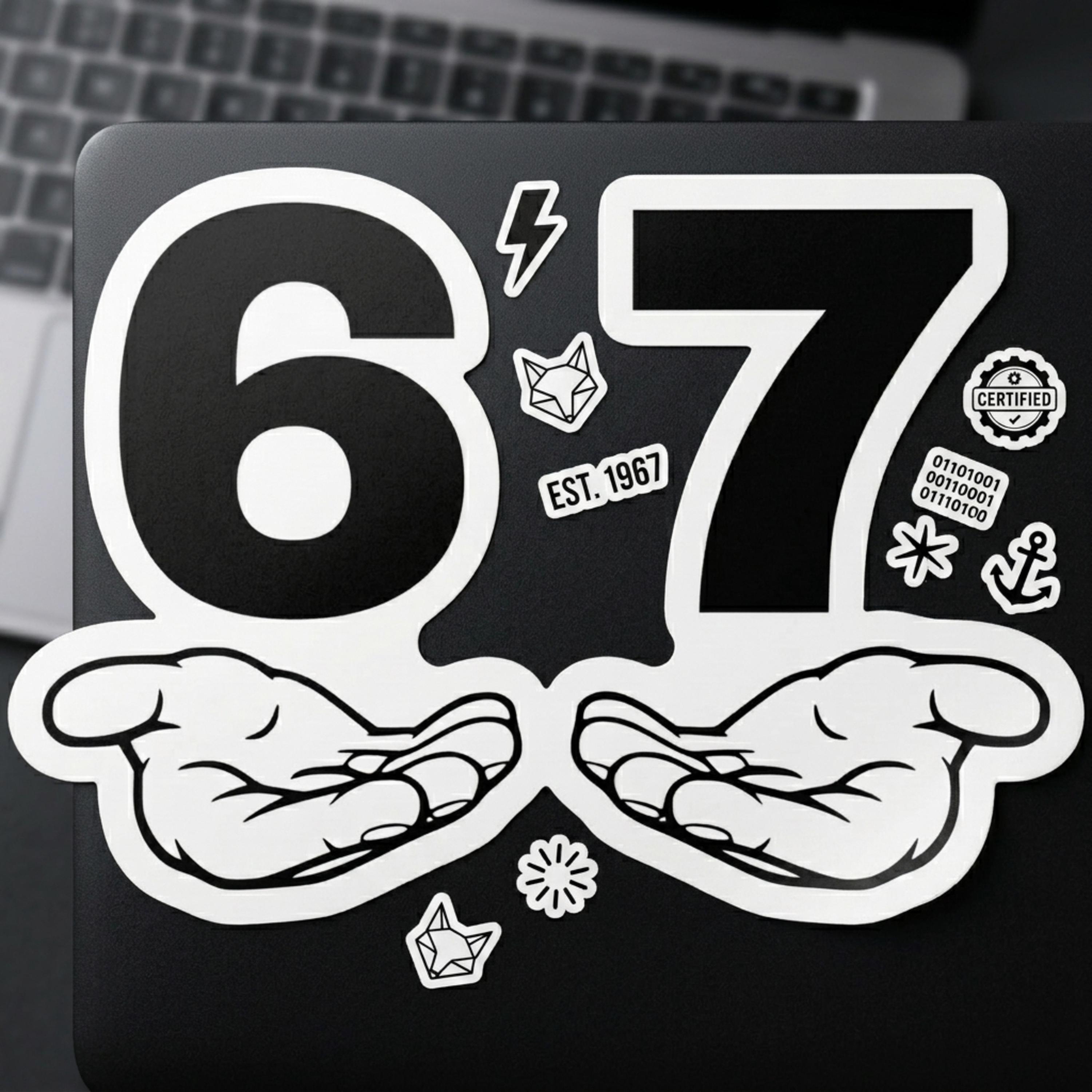 67 Meme Number Sticker, Funny Minimal Typography Decal, Viral Slang ...