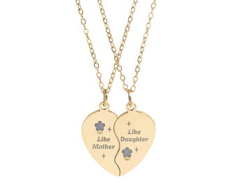 Mother Daughter Broken Heart Pendant Necklaces | Engraved Split Heart Set