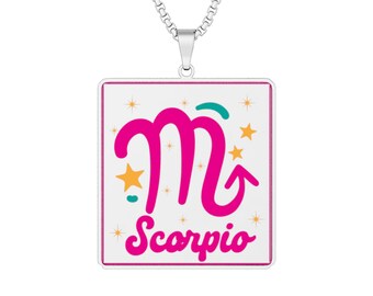 Scorpio Zodiac Symbol Square Pendant, Custom Photo Pendant | Astrology Necklace