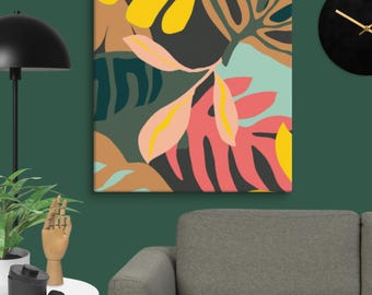 Vivid Tropical Leaf Print Canvas Wall Art – Fade-Resistant Home Decor