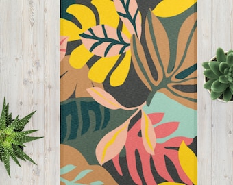 Bold Botanical Area Rug | Tropical Floral Maximalist Home Decor Carpet