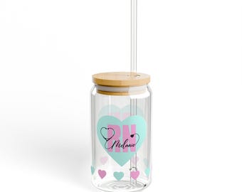 Pastel Heart Monogram Sipper Glass | 16oz