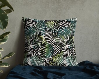 Tropical Leaf Print Pillow with Linen Feel Case