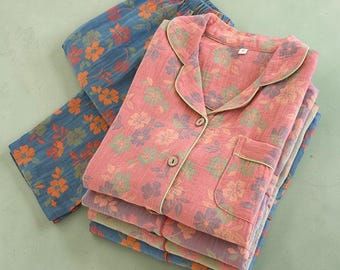 Cotton Pyjama Set | Breathable Sleepwear | Soft Long Sleeve Lounge Set | Comfortable Home Wear