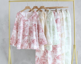 Breathable Cotton Gauze Pajama Set | Crinkle Sleepwear, French Style Loungewear