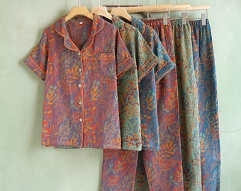 Floral Cotton Pajama Set | Lightweight Short Sleeve Sleepwear | Breathable Summer Loungewear | Flower Print Nightwear