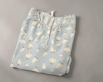 Women’s Goose Pajama Dress, Relaxed Fit Nightgown, Lightweight Lounge Sleepwear