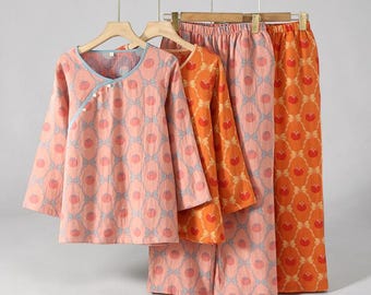 Retro Check Cotton Pajama Set | Soft Muslin Loungewear, Breathable Sleepwear