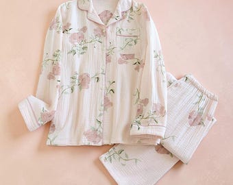 Soft Cotton Winter Pyjama Set for Women, Long Sleeve Cozy Lounge Wear, Relaxed Sleepwear