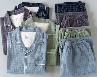 Baumwoll-Pyjama im japanischen Stil für Herren - Atmungsaktives Plaid Loungewear