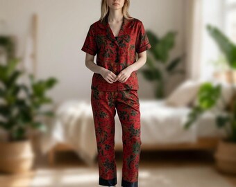 Silky Kimono Pajama Set | Retro 2 Piece Loungewear | Lightweight Women’s Sleepwear