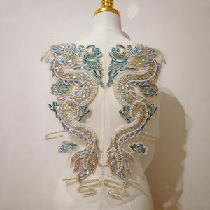 Dragon Applique, Glitter Applique, Embroidery Dragon Patch, For Wedding costume, Banquet, Dinner party, one set