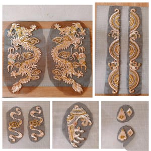 Dragon Sequin Beaded Pearl Lace embroidery Lace Appliques,for Weddings, Bridal Veil, Applique one set