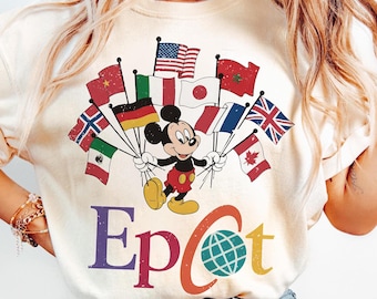 Mickey Flags EPCOT Shirt, Vintage 90s Style World Tour Tee