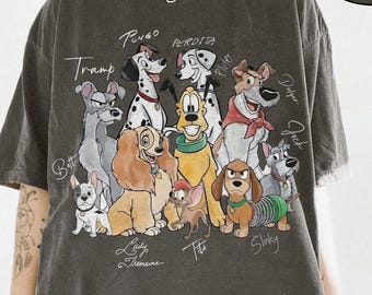 Maglietta Comfort Color Disney Dogs Group, maglietta Lilli e il Vagabondo, maglietta Pluto Puppy Dog, maglietta Disney Pet Love, regalo per amanti dei cani, viaggio in famiglia