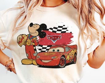 Mickey& Lightning McQueen Comfort Colors Shirt, Disney Pixar Cars Shirt, Retro McQueen Graphic Tee, Disney Family Vacation Trip Shirt 2026