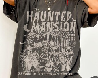 Retro The Haunted Mansion Shirt, Spooky Season Shirt, Madam Leota Hitchhiking Ghosts, Halloween Gothic Family Shirt Comfort Colors