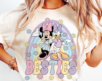 Retro Minnie Daisy Comfort Colors Shirt, Disney Besties Girls Trip Shirt, Magic Kingdom Friends Shirt, Cute Cartoon Best Friend Gift Tee