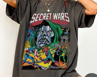 Vintage Avengers Secret Wars Comics Shirt, Retro Marvel Comic Book Tee, Doomsday Avengers Tee, Doctor Doom, Spider-Man Iron Man Heroes Tee