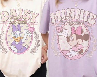 Retro Tea Time Besties Shirt, Minnie Daisy Best Friends Couple Tee, Disney Girls Trip Shirt, Cute Matching Besties Tee, Epcot Tea Party Tee