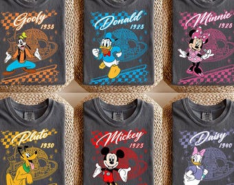 Custom Character Checkerboard Shirt, Pick Your Character Family Tee, Personalized Any Name Park Top, Mickey Minnie Donald Goofy Pluto Gift