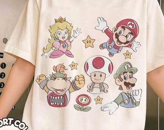 Comfort Colors Retro Super Mario Shirt,Super Mario Matching Tee,Mario and Friends Shirt, Super Mario Birthday Party Tee,Mario Family Shirt