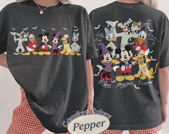 Comfort Colors Mickey and Friends Halloween Signatural Shirt, Disney Halloween Party Tee, Disneyland Fall Vibes Tee,Disney Family Trip Shirt