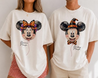 Mouse and Friends Halloween Balloon Shirt, Cute Halloween Mouse Couple Tee, Witch Hat Pumpkin Bow Shirt Tee, Spooky Season, Holiday Party