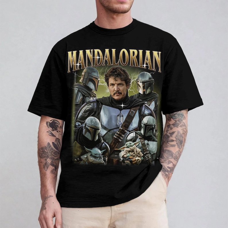 Vintage Mandalorian Shir,t Din Djarin Grogu Star Wars-skjorta, This Is The Way-skjorta, Pedro Pascal Star Wars-tröja, Disneyland Mandalorian-skjorta bild 3