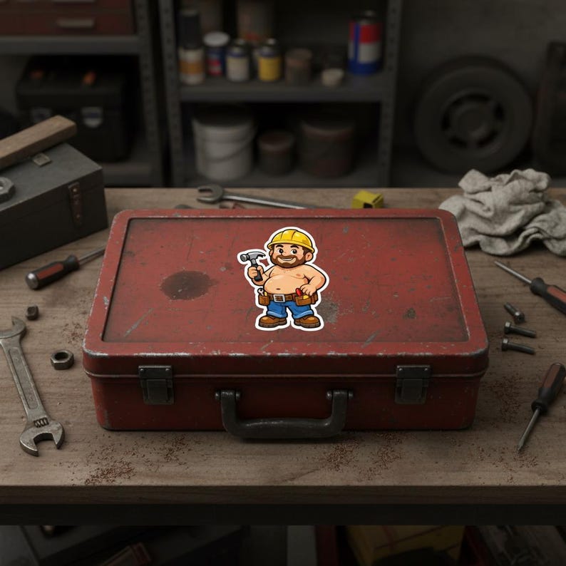 Construction Worker Sticker | Funny Builder Cartoon Sticker | Cute ...