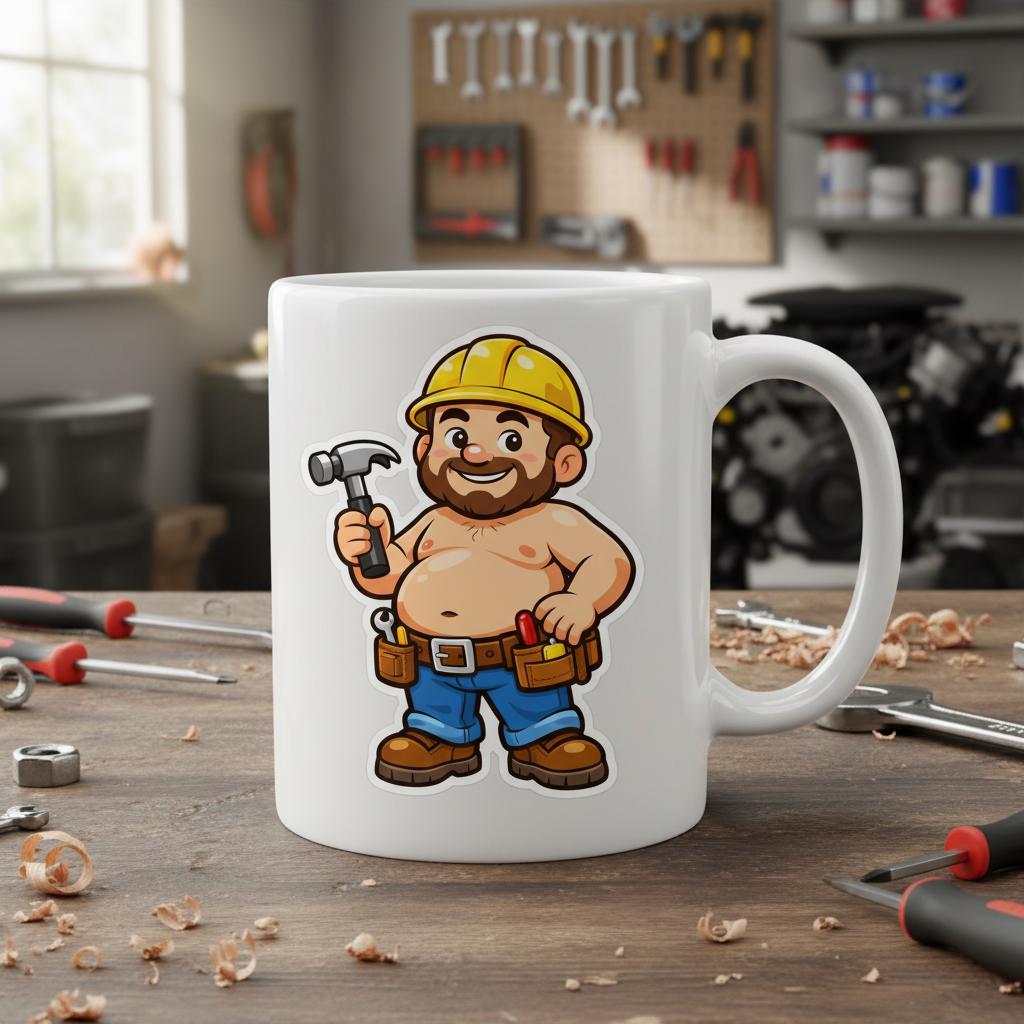 Construction Worker Sticker | Funny Builder Cartoon Sticker | Cute ...