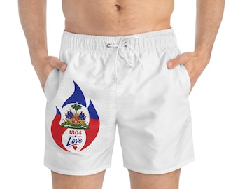 Haiti Flame Crest Badehose | Haitian Flagge Emblem Strand Shorts