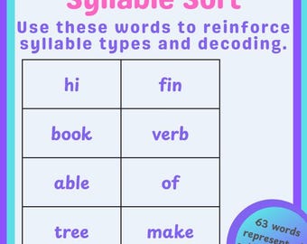 Syllable Type Word Sort (BONUS: Syllable Posters)