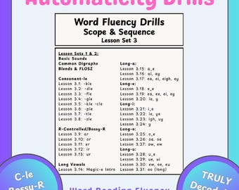 Set 3 Automaticity Drills for Consonant-le, R-Controlled & Long Vowels