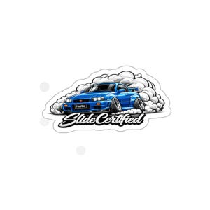 Slide Certified jaren 90 donkerblauwe Nissan Skyline R34 gestanste sticker