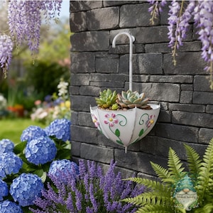 Umbrella Wall Hanging Planter Iron Flower Pot Rustic Garden Decor