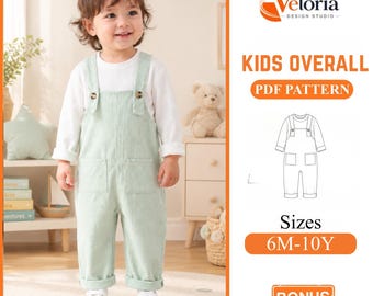 Kids Overall Sewing Pattern: Toddler Dungarees PDF Tutorial | Sizes 6M-10Y Jumpsuit Project