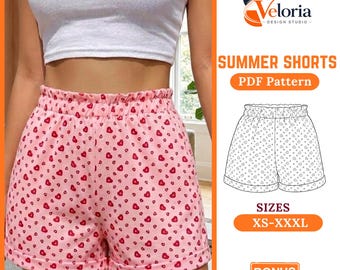 Shorts Sewing Pattern PDF | Women Shorts Pattern | High Waisted Elastic Waistband Shorts | Beginner DIY