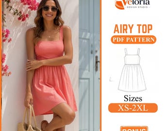 Airy Top PDF Sewing Pattern: Women's Summer Dress Sewing Template XS-2XL with Bonus Shirt Pattern